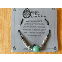 Celtic Pewter Necklace Aventurine Gem Choker Tube Sphere