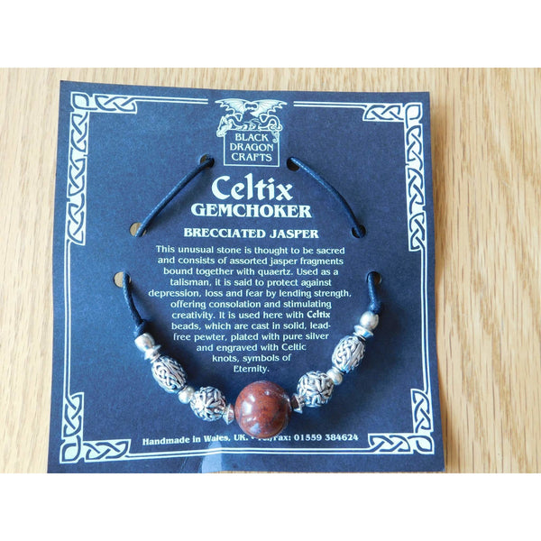 Celtic Pewter Necklace Brecciated Jasper Gem Choker