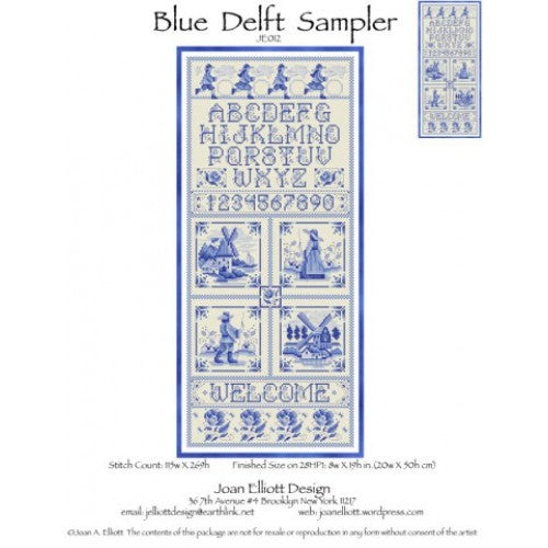 Joan Elliott Blue Delft Sampler Cross Stitch Pattern