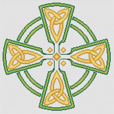 Artists Alley Celtic Cross Green & Gold -  Cross Stitch Pattern