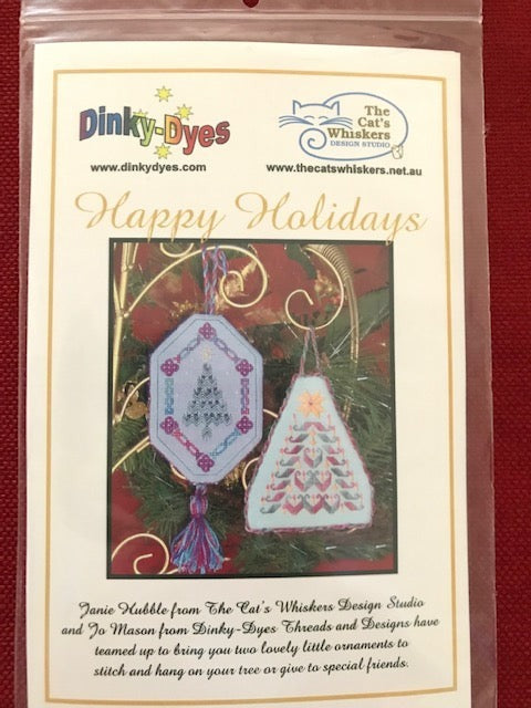 Dinky Dyes Happy Holidays Cross Stitch Pattern & Silk Floss Thread Pack