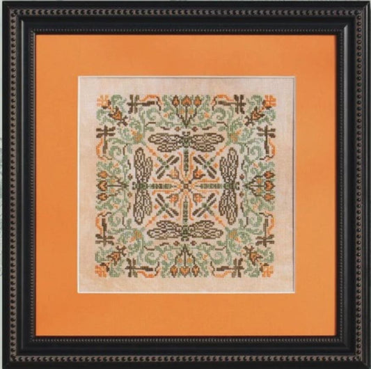 Ink Circles Green Damsel Cross Stitch Pattern