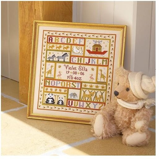 Animal Patchwork Birth Sampler Cross Stitch Pattern