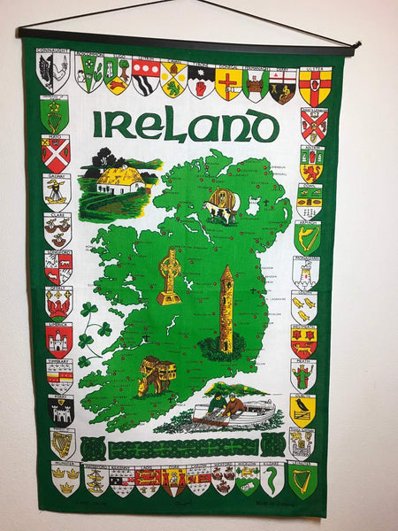 Tea Towel Ireland Map & County Coat of Arms Shields