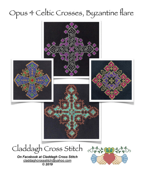 Claddagh Cross Stitch - Opus 4 Celtic Crosses, Byzantine Flare - Cross Stitch Pattern