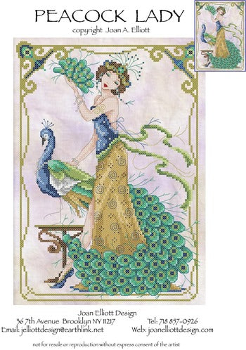 Joan Elliott Peacock Lady Cross Stitch Pattern