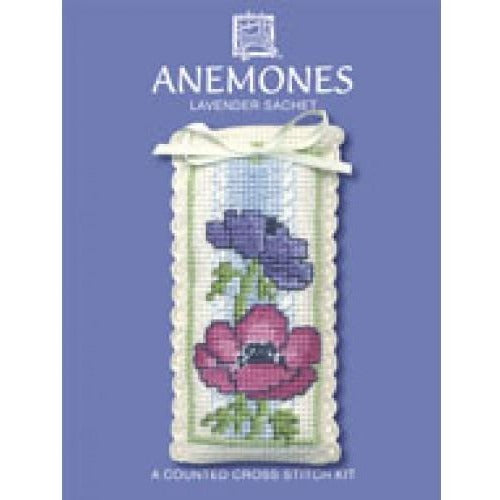 Textile Heritage Anemones Lavender Sachet Cross Stitch Kit