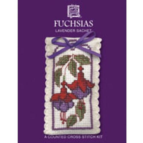 Textile Heritage Fuchsias Lavender Sachet Cross Stitch Kit