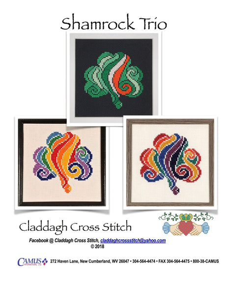 Claddagh Cross Stitch Shamrock Trio - Cross Stitch Pattern