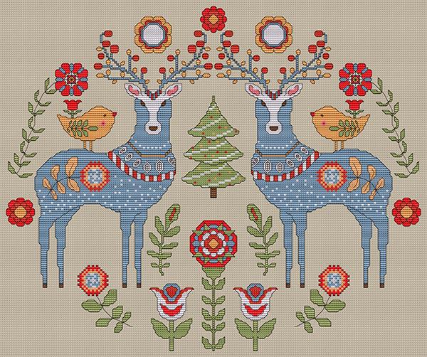 Artists Alley Two Deer Waiting Cross Stitch Pattern Christmas