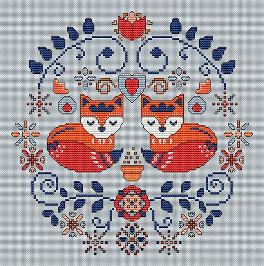 Artists Alley Two Little Foxes Cross Stitch Pattern Christmas