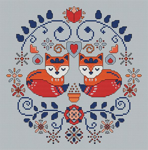 Artists Alley Two Little Foxes Cross Stitch Pattern Christmas